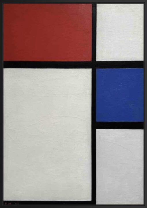 Piet Mondrian – Composition No. II with Red and Blue (1929), canvasprint in zwarte zwevende lijst