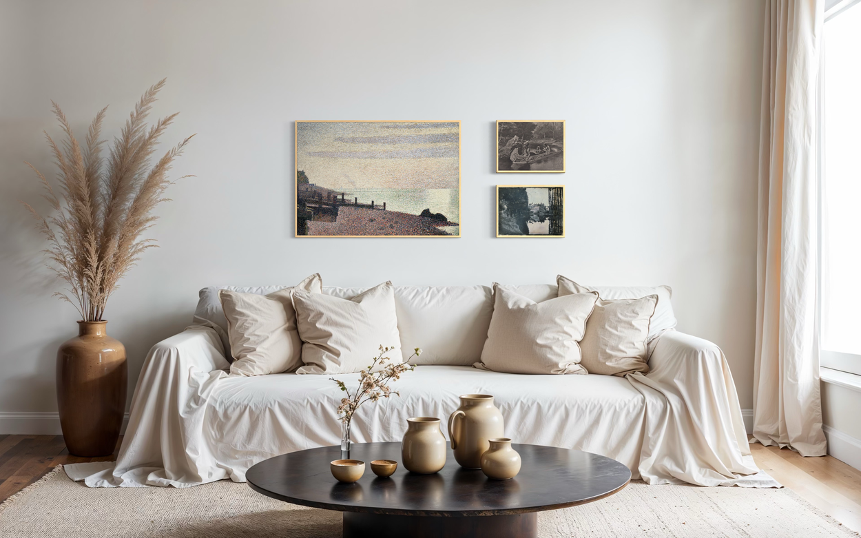 The Blue Horizon – posters van Choiselat, Remington en Seurat. Een poëtische collectie over licht, water en landschappelijke rust.