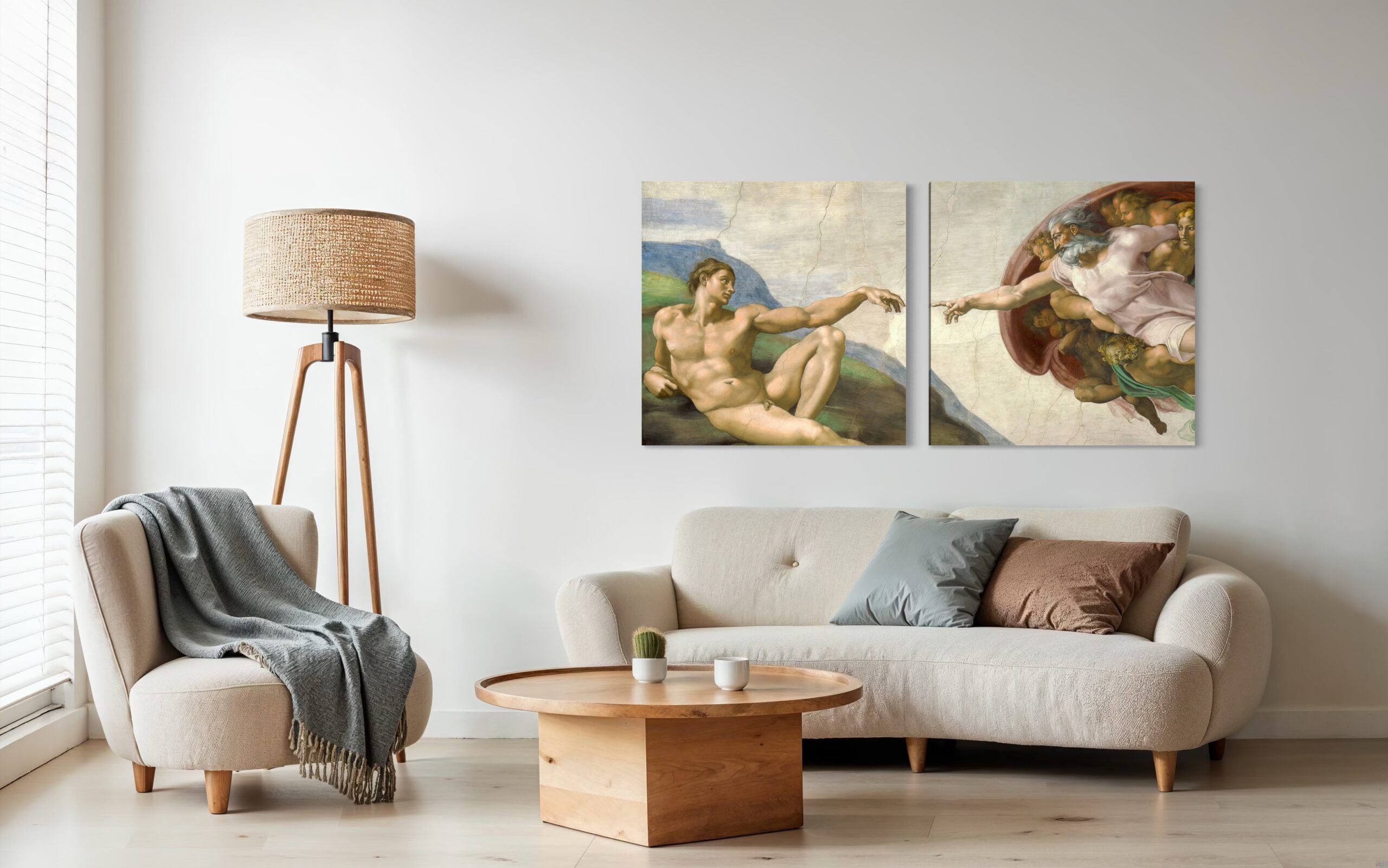 Een exclusieve tweedelige canvascollectie die Michelangelo’s iconische fresco uit de Sixtijnse Kapel uitlicht.