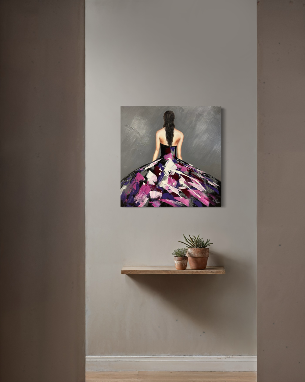 Een schilderij met een vrouw in een jurk