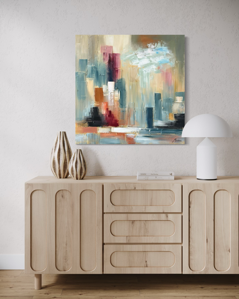 Een abstract stadsschilderij